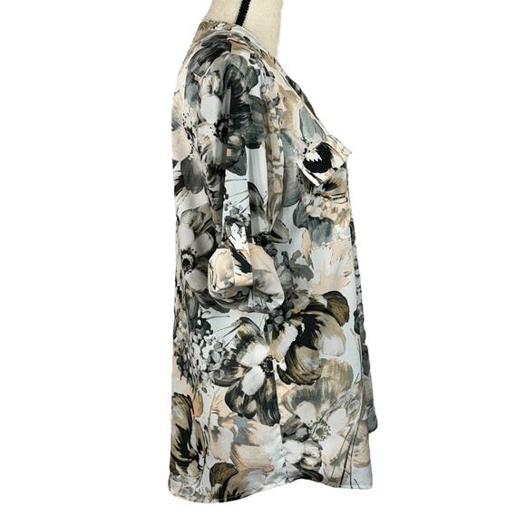 Calvin Klein Medium Top Floral Roll-Tab Sleeves V-Neck Pockets Lightweight Multi - Picture 7 of 12